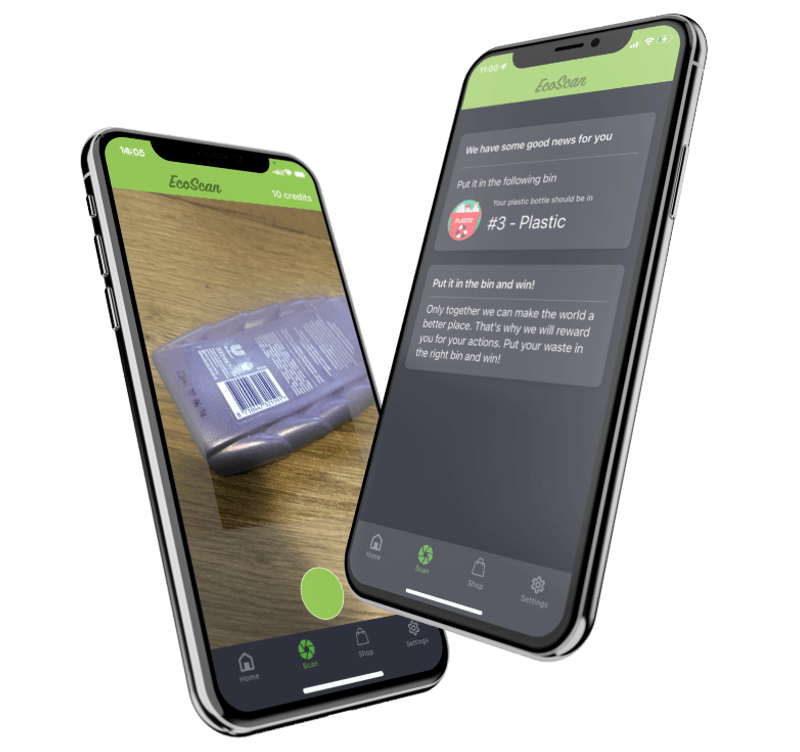 The EcoScan app on two phones