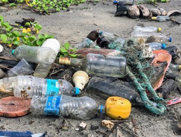 assorted garbage bottles on sandy surface